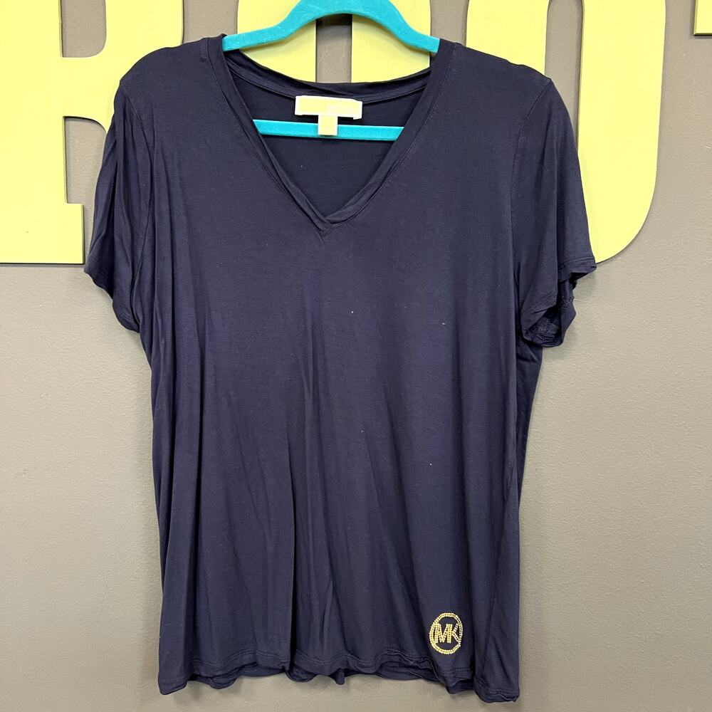 Michael Kors Navy Blue V-Neck Soft Tee Size Large - Picture 2 of 4